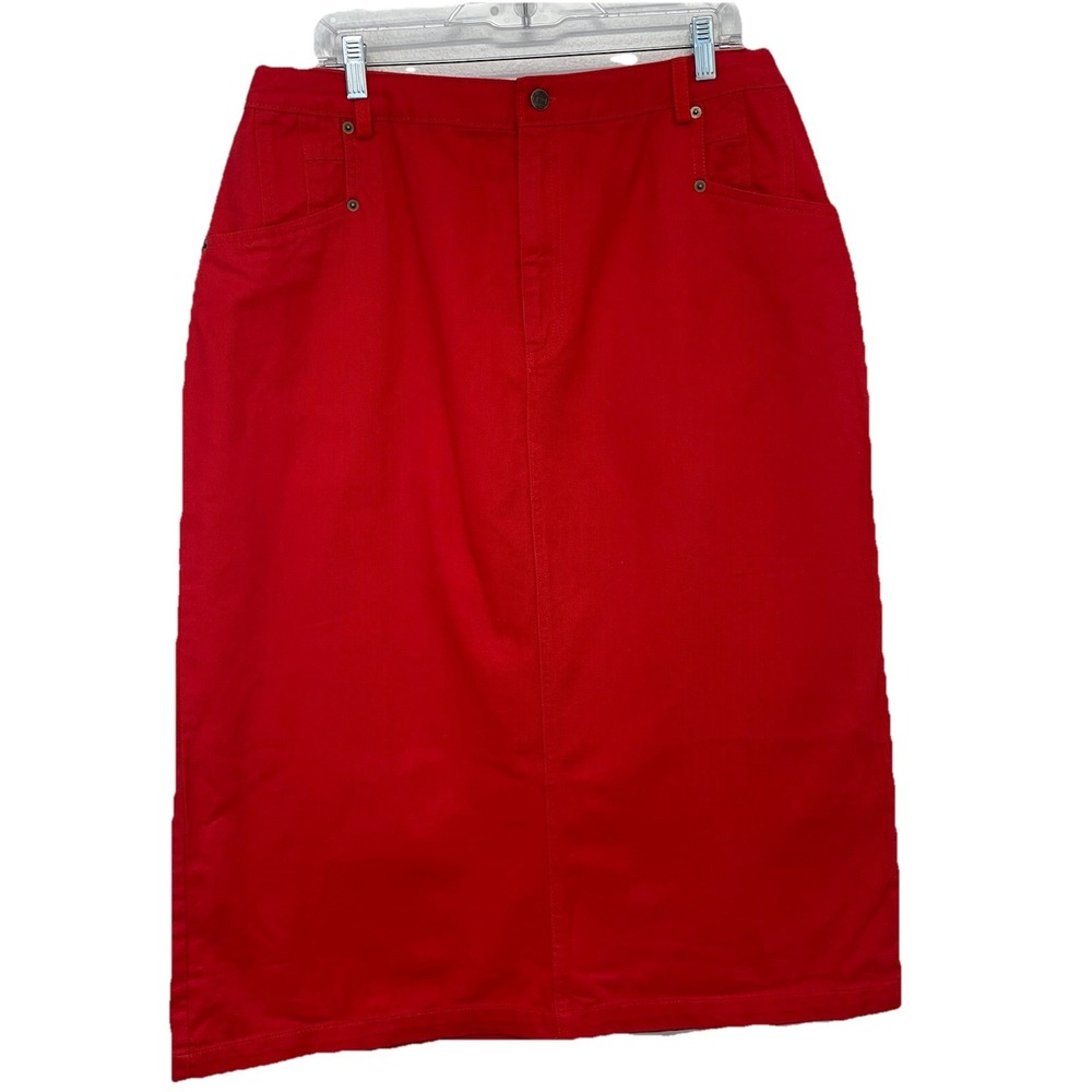Bridgewater Red Midi Skirt A Line 16WP  100% Cotton Pockets Zip Casual Work‎ New